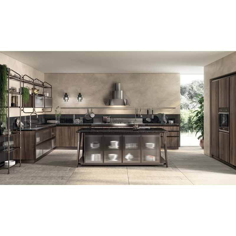 4 Design cucina moderna in legno con isola centrale, hardware elegante e dettagli sofisticati, creando un ambiente funzionale e di stile in linea con le ultime tendenze dell'arredo casa.