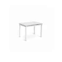 Tavolo in vetro trasparente con struttura bianca, ideale per ambienti moderni e eleganti, parte della collezione Alpe Arredi.