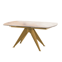 Tavolo moderno MINOSSE con piano in marmo e base in legno, design elegante e contemporaneo, perfetto per ambienti living di lusso.