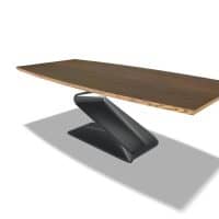 Tavolo in laminato ZED con base nera e piano in laminato marrone scuro, design moderno e elegante.