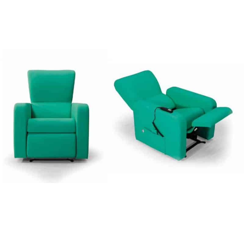 asia2 Poltrona reclinabile in tessuto verde, design moderno ed elegante per salotti di alta qualità.