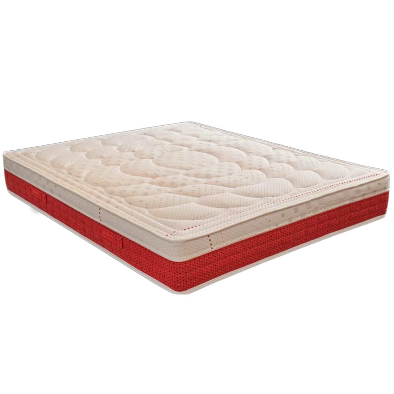 1 Materasso memory foam con rivestimento rosso, ideale per un riposo confortevole e di qualità.