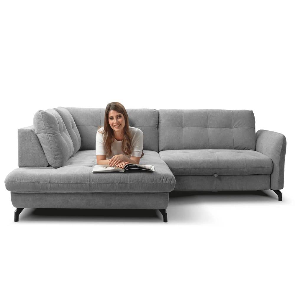 10 Divano angolare moderno in tessuto grigio chiaro, scegli per il tuo soggiorno stile e comfort.