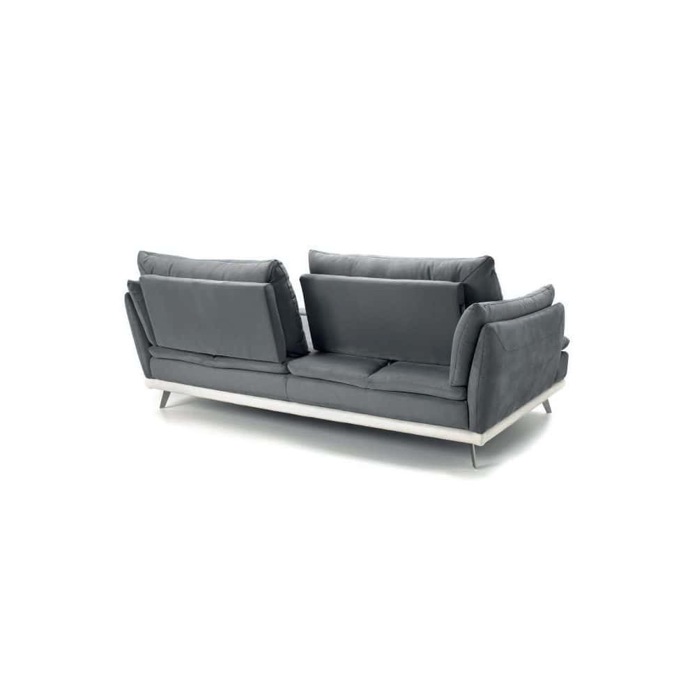 2 Elegante divano moderno in pelle grigia, design contemporaneo, perfetto per soggiorni raffinati e di charme. Ideale per spazi living di alta qualità, arredamenti di lusso e ambienti esclusivi.