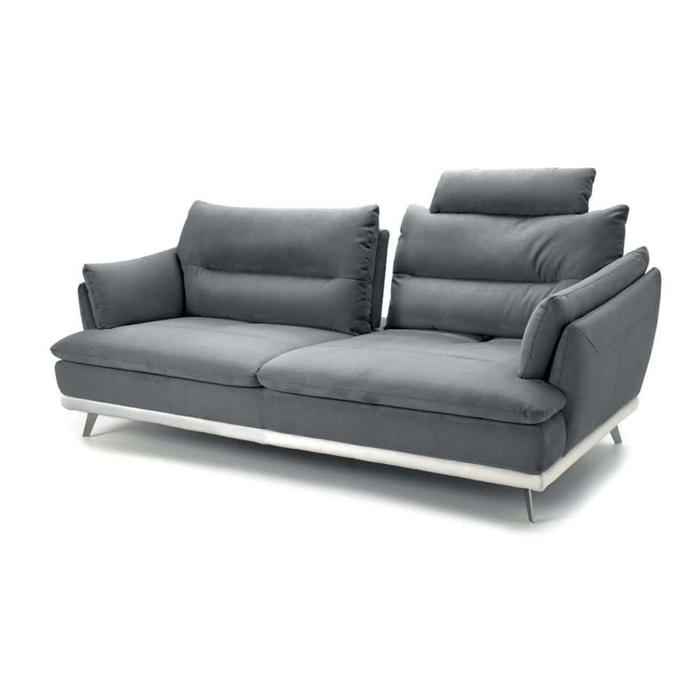 5 Sofà elegante in tessuto grigio con design moderno, ideale per arredare soggiorni contemporanei e con stile. Perfetto per il comfort e l'estetica degli spazi living di alta qualità.