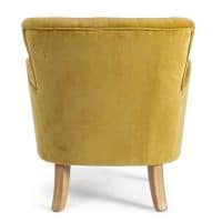 Poltrona ORLINS in tessuto giallo con gambe in legno naturale, stile moderno e confortevole.