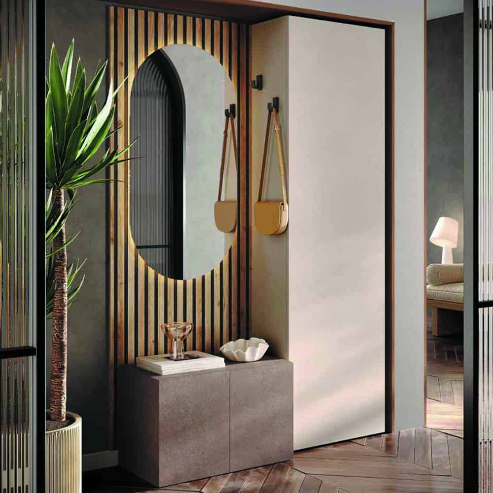 COMP 301 Elegante mobile ingresso moderno con specchio ovale, idee di arredamento di alta qualità di Alpe Arredi, perfetto per l'entrata di casa.