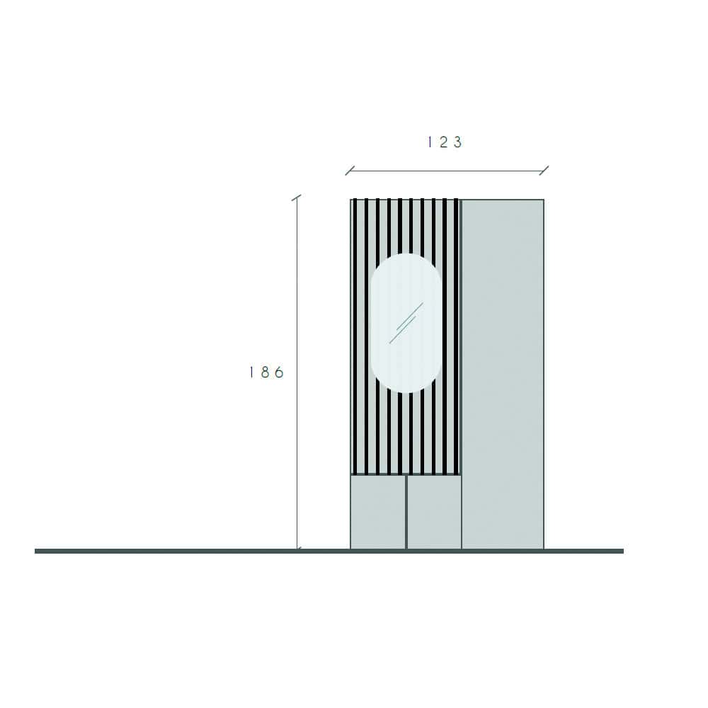 COMP 301_1 Elegante arredo bagno con specchio ovalizzato e strutture in legno laccato, design moderno e funzionale, ideale per ambienti raffinati e di alta qualità.