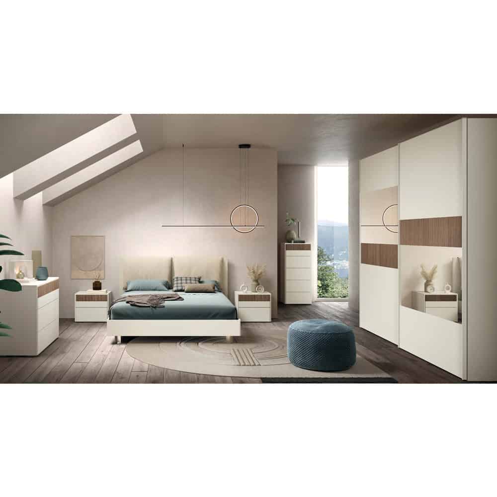 1 Elegante camera da letto moderna con mobili su misura, armadio a muro e arredi minimalisti, ideale per ambienti di design e comfort. Perfetta per chi cerca stile e funzionalità in casa.