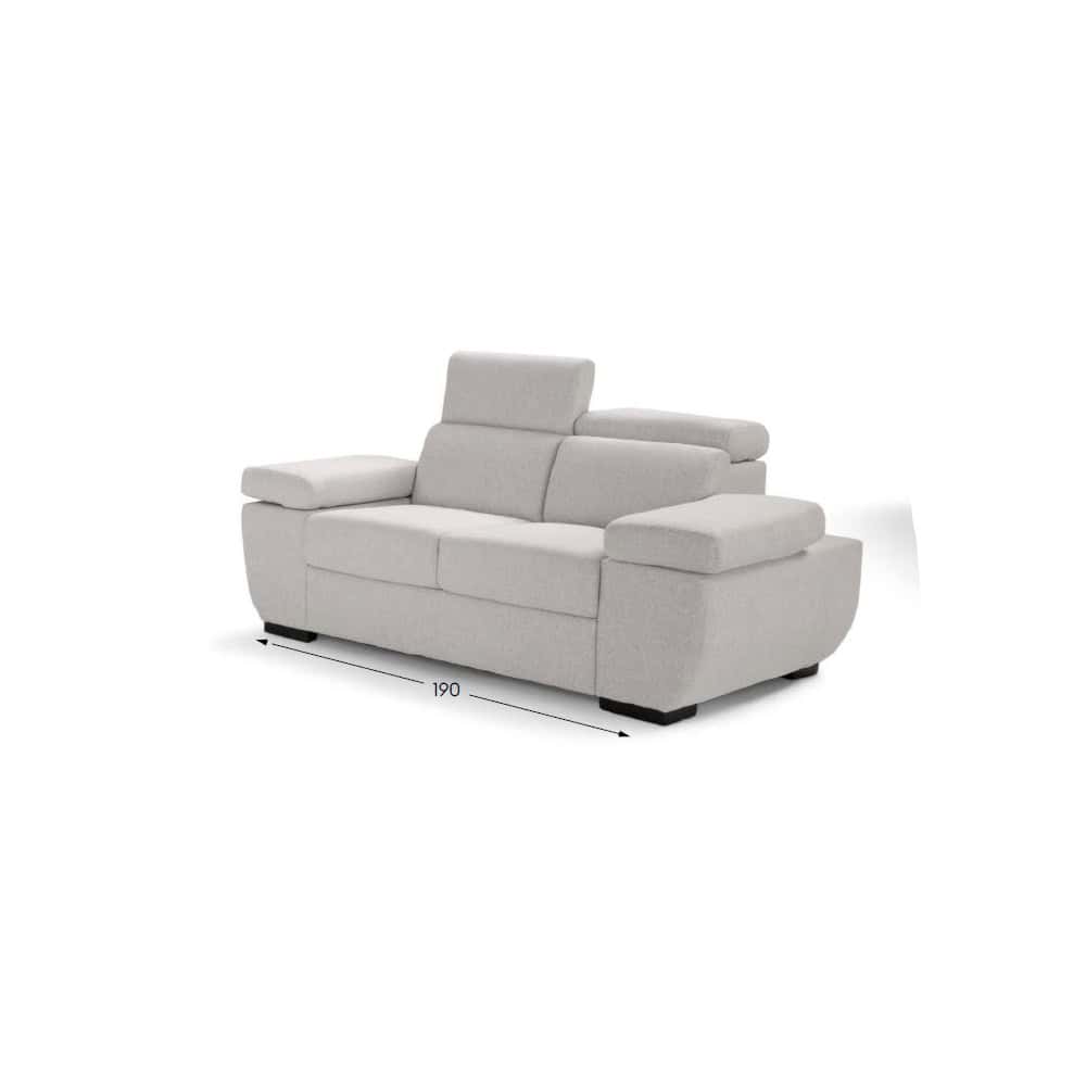 11 Divano moderno in tessuto grigio chiaro con schienale regolabile, misura 190 cm, ideale per arredare soggiorni eleganti e funzionali.