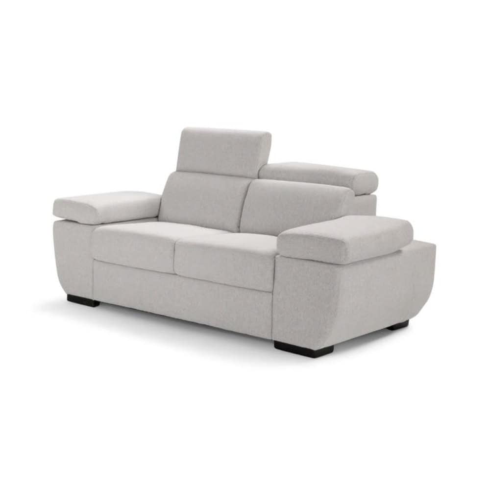 12 Divano moderno in tessuto grigio chiaro con braccioli larghi e schienale regolabile, ideale per soggiorni eleganti e confortevoli.