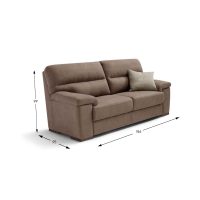 Divano 3 posti GIUDY in tessuto beige con cuscino decorativo, dimensioni 186x95x99 cm, ideale per soggiorno elegante e confortevole.