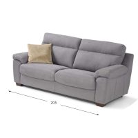 Divano 3 posti FRANCY in tessuto grigio con cuscino beige, design moderno e confortevole.