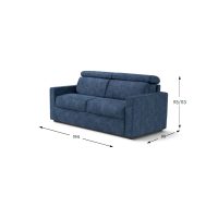 Divano GIOVE con schienale regolabile e rivestimento in tessuto blu, dimensioni 194x99x93/113 cm, ideale per soggiorni eleganti e funzionali.