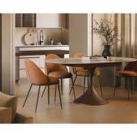 Tavolo allungabile JAZZ con sedie in tessuto arancione in ambiente elegante e luminoso, perfetto per la zona pranzo moderna.