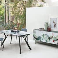 Tavolo KATANA di Alpe Arredi in un ambiente moderno con sedie e decorazioni naturali.