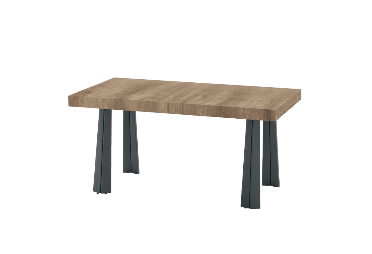 Tavolo ORFEO in legno con gambe nere, design moderno e robusto, ideale per ambienti living e sale da pranzo.