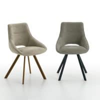 Sedia KUDO in tessuto neutro con struttura a quattro gambe in legno e metallo, due colori disponibili.