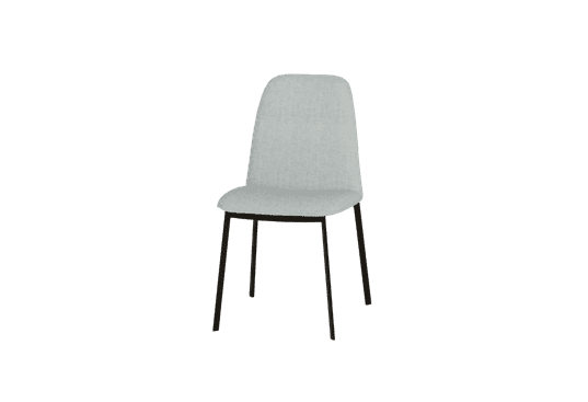 Sedia LIMA con schienale curvo in tessuto grigio chiaro e gambe in metallo nero.